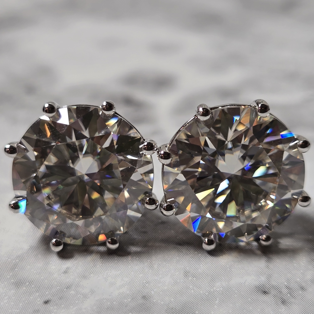 JUMBO 24ct Moissanite Stud Earrings 15mm D VVS1 925 Silver GRA Certified 8-Prong